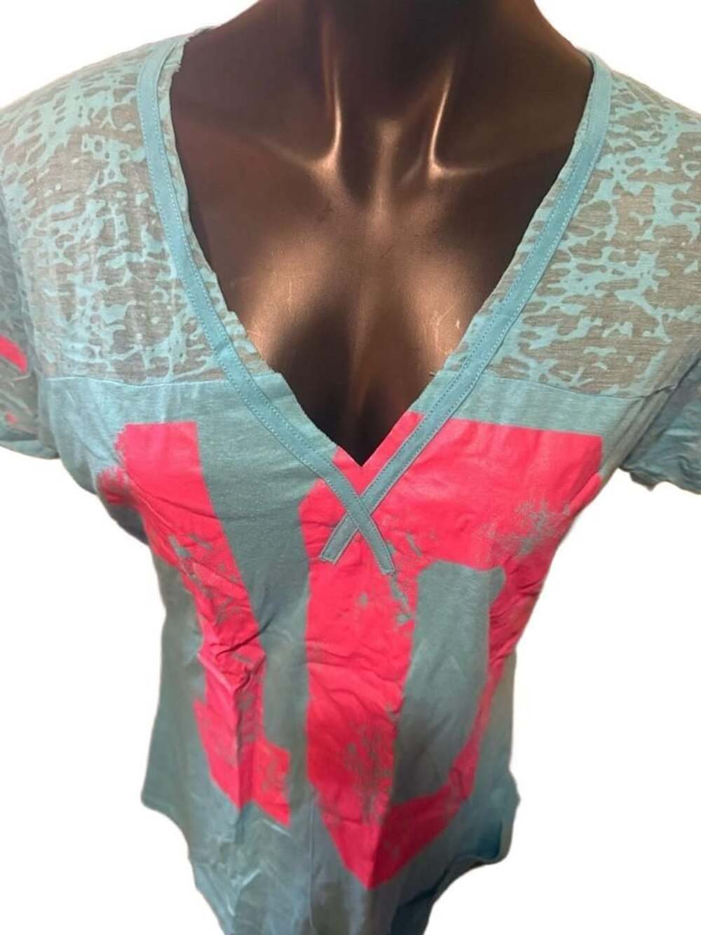 Victoria's Secret V-Neck T-Shirt Size S Pink Blue Graphic